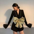 Set: Long-sleeve Romper + Bow + Belt
