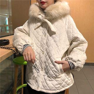 Faux-fur Trim Hooded Padded Jacket As Shown In Figure - One Size