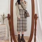 Plaid Midi A-line Skirt / Plain Sweater