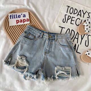 Ripped Denim Shorts / Belt / Set