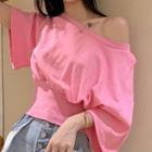 Smocked Waist Short-sleeve Plain Top