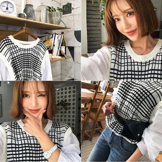 Puff-sleeve Knit Layered Top