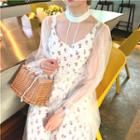 Set: Long-sleeve Mesh Dress + Spaghetti-strap Floral Print Dress Mesh Dress - White - One Size / Floral Dress - White - One Size
