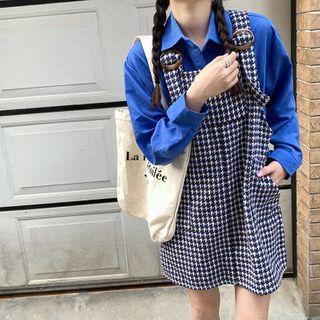 Houndstooth Jumper Dress / Plain Long-sleeve Shirt