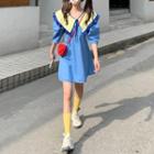 3/4-sleeve Wide Collar Frill Trim A-line Mini Dress As Shown In Figure - One Size