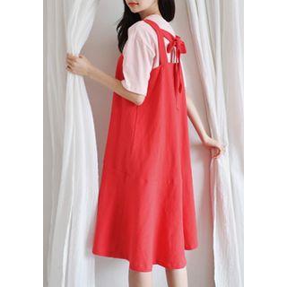 Beribboned-back Linen Jumper Dress