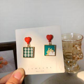 Heart Glaze Square Alloy Dangle Earring