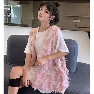 Short-sleeve T-shirt / Fringed Vest