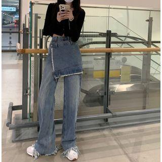 Mock Two-piece Distressed Loose Fit Jeans