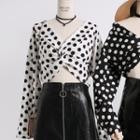 Twisted-front Dotted Crop Blouse