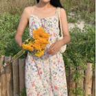 Spaghetti Strap Floral Print Dress Pink & Blue & Green Floral - White - One Size