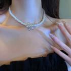 Bow Faux Crystal Faux Pearl Choker 1 Pc - Silver - One Size