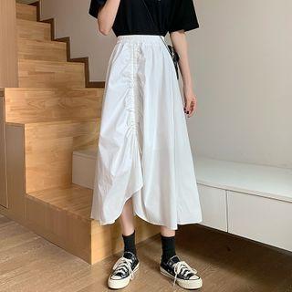 Drawcord Irregular Hem A-line Midi Skirt
