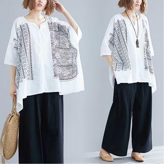 Elbow-sleeve Pattern Long Top