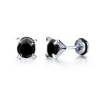 Simple And Delicate Geometric Round Stud Earrings With Black Cubic Zirconia Silver - One Size