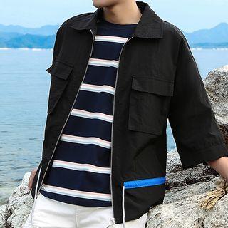 Lettering Elbow-sleeve Zip Jacket