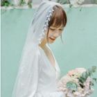 Wedding Leaf Trim Mesh Veil White - One Size