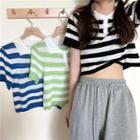Striped Short-sleeve Cropped Polo-shirt