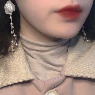 Faux Pearl Shell Petal Fringed Earring