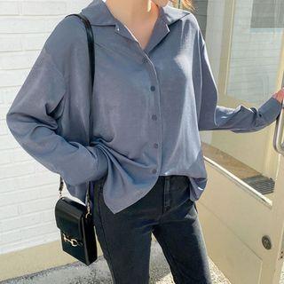 Plus Size Long-sleeve Satin Shirt