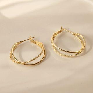 Metal Hoop Earring 1 Pair - 1402 - Gold - One Size