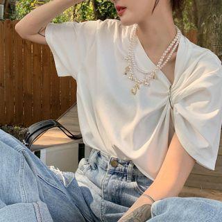 Short-sleeve Metal-accent T-shirt White - One Size