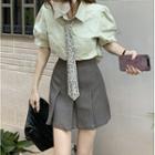 Short-sleeve Tie-neck Shirt / Mini Skirt