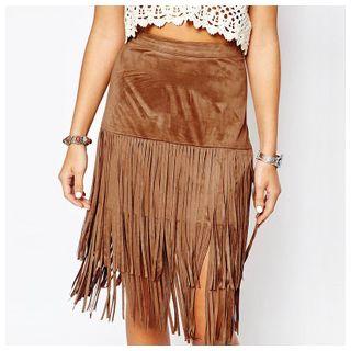 Fringed Layered Faux Suede Skirt