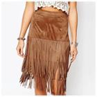 Fringed Layered Faux Suede Skirt