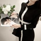 Fuax-pearl Buttoned Contrast-trim Sheath Dress