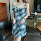 Plaid Ruffle Trim Strappy Mini Dress Plaid - One Size