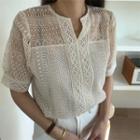 Short Sleeve Crochet Lace Blouse Off-white - One Size