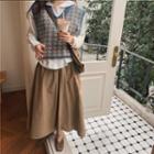 Collared Shirt / Knit Vest / Midi A-line Skirt