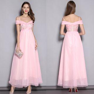 Off-shoulder Floral Embroidered Evening Gown