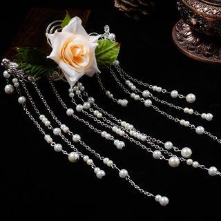 Faux Pearl & Flower Fringed Hair Clip