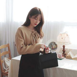 Tie-front Ribbed Knit Top