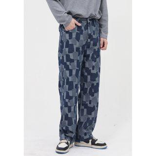Patterned Washed Straight Leg Jeans