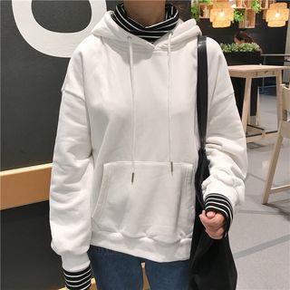 Mock Two-piece Mock Turtleneck Striped Panel Hoodie