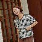 V-neck Ringer Check Top