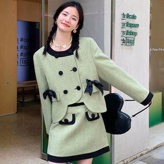Set: Round Neck Jacket + Mini A-line Skirt