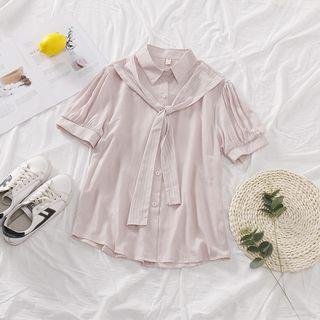 Elbow-sleeve Striped Paneled Shirt
