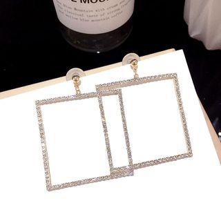 Rhinestone Square Drop Earring 1 Pair - Silver Stud - Gold - One Size