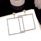 Rhinestone Square Drop Earring 1 Pair - Silver Stud - Gold - One Size
