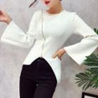 Bell-sleeve Zip Front Knit Top