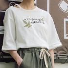 Elbow-sleeve Cut Out Embroidered T-shirt