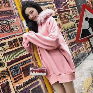 Plain Furry Trim Hoodie Dress