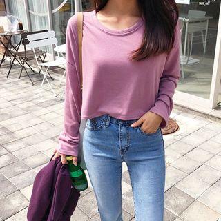 Round-neck Long-sleeve Crop T-shirt