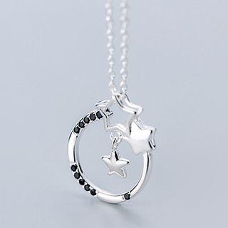 925 Sterling Silver Star Hoop Pendant Necklace S925 Sterling Silver Pendant Necklace - One Size