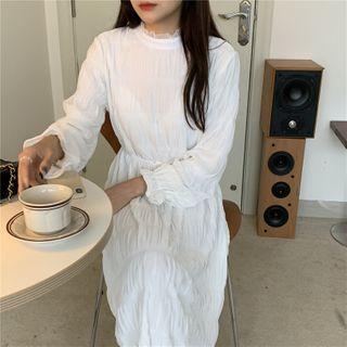 Bell-sleeve Crinkle Midi A-line Dress White - One Size