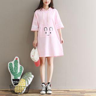 Rabbit Print 3/4-sleeve Hoodie Dress